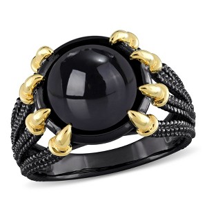 EVERLY JEWELRY | Yellow Plated Sterling Silver and Black Rhodium Plated Mens 6ct TGW Black Agate Roped Split-Shank Ring - 1 of 4