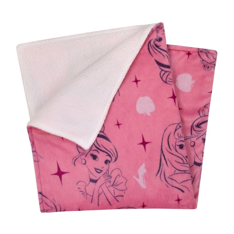 Disney Princess Pink and Purple Tiaras Super Soft Cuddly Plush Baby Blanket, 3 of 5