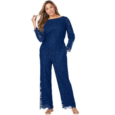Jessica London Women's Plus Size Wide Leg Lace Jumpsuit