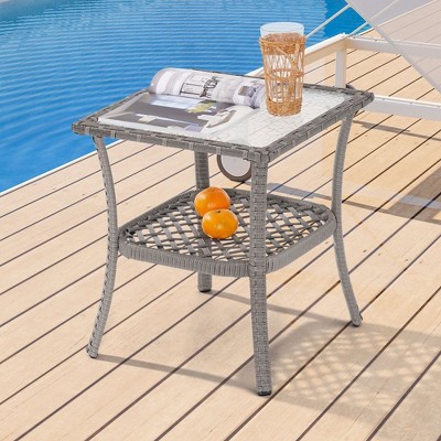 Sonkuki Outdoor Square Pe Rattan Side Table Brown Gray : Target