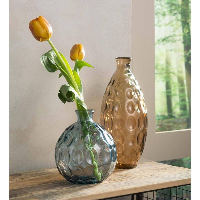 VivaTerra Dune Recycled Dimpled Glass Vases, S/2 - Smoky Blue/ Amber, 2 of 5