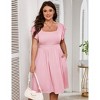 Plus Size Women's Double Sleeve Mini Dress with Pockets Ribbed Textured Casual Bodycon Outfit - 2 of 4