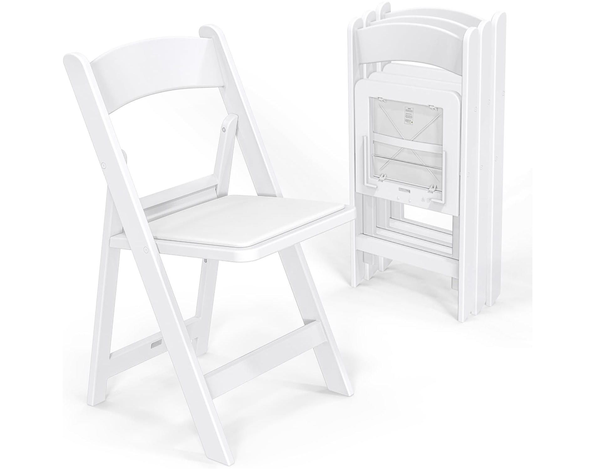 VINGLI Resin Folding Chairs with Cushion, Foldable Plastic Chair with Comfortable Padded Seats, Perfect for Event Party Indoor Outdoor, White, 4 PC