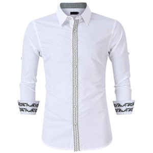 Coolmee Men's Dress Embroidery Shirts Long Sleeve Business Party Casual Button Down Shirt - 1 of 4
