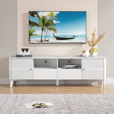70" Modern Storage TV Stand Cabinet Features Premium Faux Marble Countertop TVs up 75" - Festivo