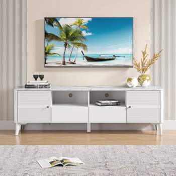 70" Modern Storage TV Stand Cabinet Features Premium Faux Marble Countertop TVs up 75" - Festivo