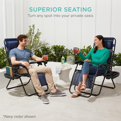 Forest Green Adjustable Zero Gravity Patio Lounger with Cup Holders