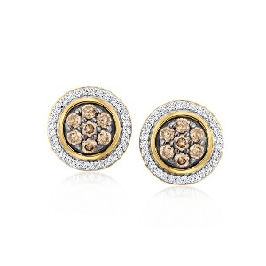 Ross-Simons 0.60 ct. t.w. Brown and White Diamond Earrings in 18kt Gold Over Sterling - 1 of 3