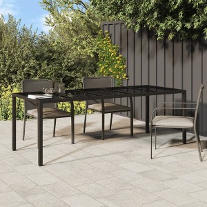 vidaXL Patio Table Brown 98.4 in.x39.4 in.x29.5 in. Tempered Glass and Poly Rattan - 1 of 4