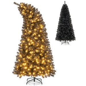 Tangkula 6/7 FT Artificial Halloween Tree Pre-Lit Black Christmas Tree w/ Bendable Top Section - 1 of 4