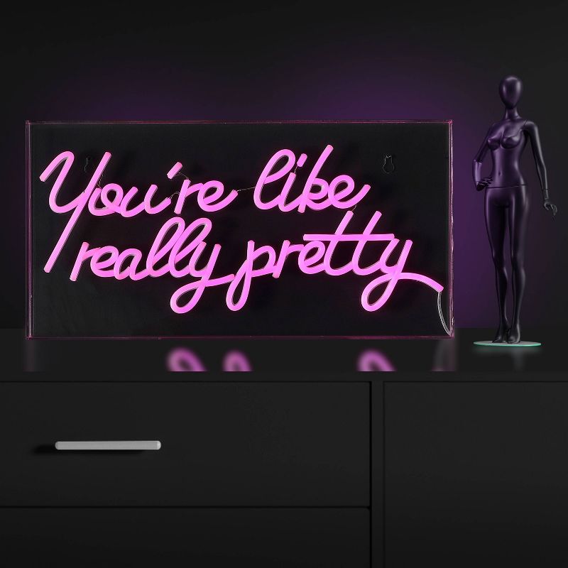 19.6&#34; x 10.1&#34; You&#39;re Like Really Pretty Contemporary Acrylic Box USB Operated LED Neon Light Pink - JONATHAN Y, 3 of 7