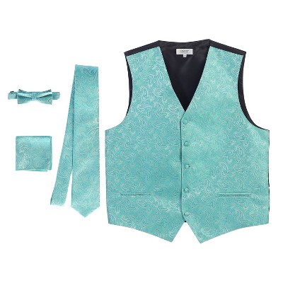 Gioberti Men's Formal 4pc Metallic Paisley Vest Necktie Bowtie and Pocket Square