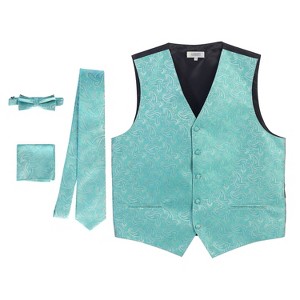 Gioberti Men's Formal 4pc Metallic Paisley Vest Necktie Bowtie and Pocket Square - 1 of 4