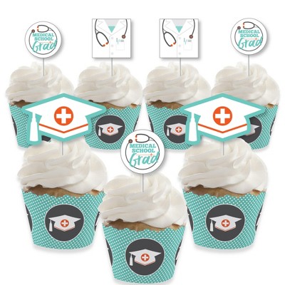 Big Dot of Happiness Medical School Grad - Cupcake Decoration - Doctor Graduation Party Cupcake Wrappers and Treat Picks Kit - Set of 24