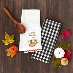 The Lakeside Collection Autumn Harvest Embroidered Set of 2 Kitchen Towels - Cutest Pumpkin - 1 of 4
