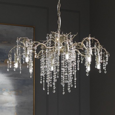 Champagne Silver Branches Chandelier with Clear Crystal Strands