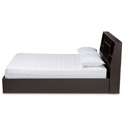 Ergonomic Queen Geoffrey Dark Brown Wood Storage Bed with Bookcase Headboard