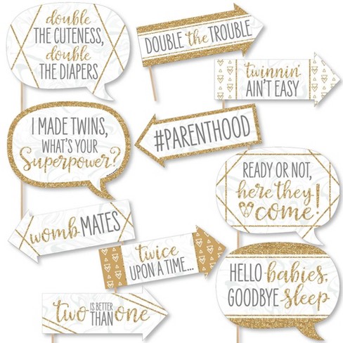 Big Dot of Happiness Funny It's Twins - Gold Twins Baby Shower Photo Booth Props Kit - 10 Piece - image 1 of 4