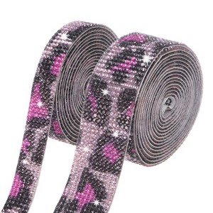 Unique Bargains Rhinestone Pink Leopard Flexible Durable Ribbon 0.5/1.1 Inch x 2 Yards 2 Rolls - 1 of 4