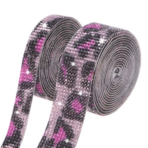 Unique Bargains Rhinestone Pink Leopard Flexible Durable Ribbon 0.5/1.1 Inch x 2 Yards 2 Rolls - image 1 of 4