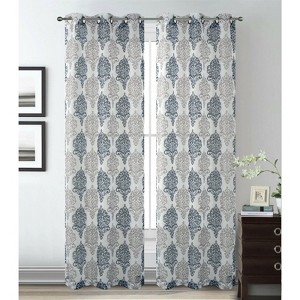 2 Pack Kate Aurora Sparkle Sheer Damask Design Grommet Top Curtains - 38 in. W x 84 in. L, Navy Blue - 1 of 1