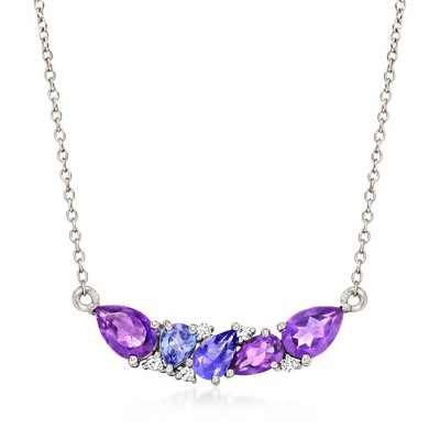 Ross-Simons 0.95 ct. t.w. Multi-Gemstone Cluster Necklace in Sterling Silver Size 18