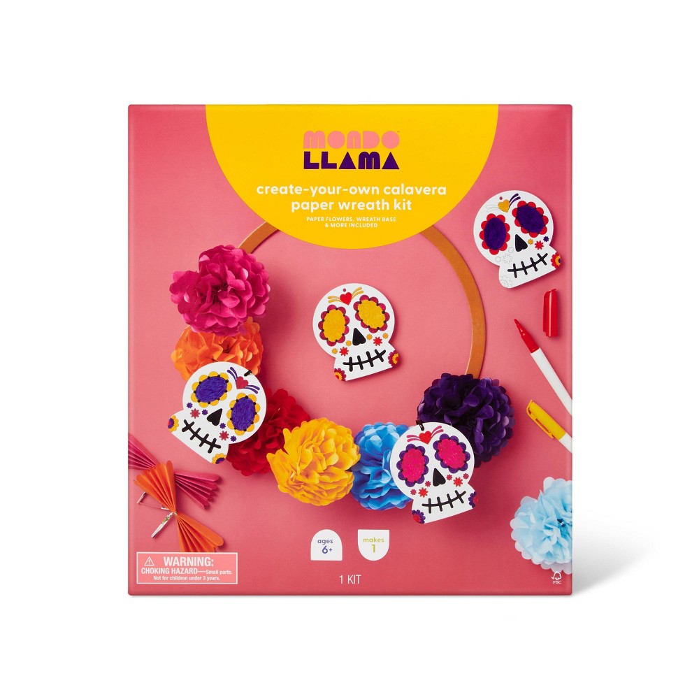 Día de Muertos Create-Your-Own Calavera Floral Paper Wreath Kit - Mondo Llama