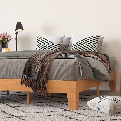 Natural Pine Queen Platform Bed Frame with Slatted Support