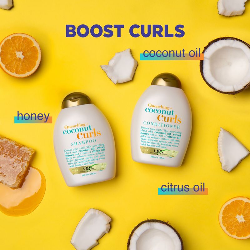 OGX Quenching+ Coconut Curls Shampoo Curly Hair Shampoo with Coconut Oil, Citrus Oil &#38; Honey - 13 fl oz, 4 of 14
