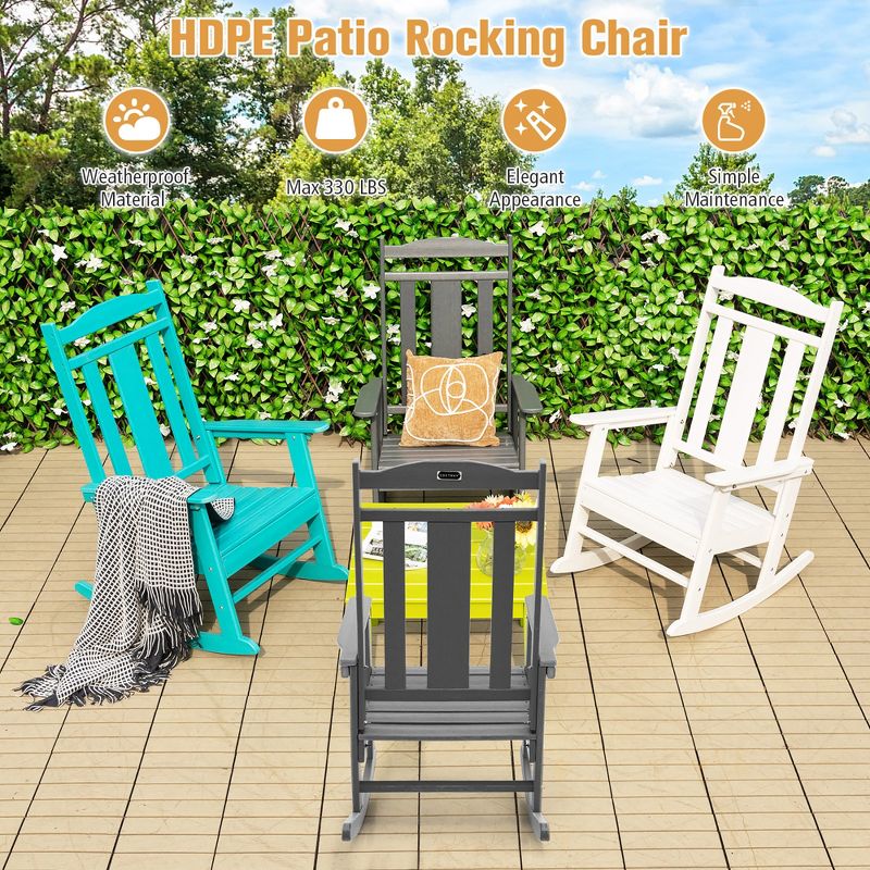 Costway Patio Rocking Chair All-Weather HDPE Rocker High Back Porch White\Grey\Turquoise, 3 of 10
