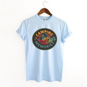 Simply Sage Market Women's Camping Is My Best Memories Badge Short Sleeve Garment Dyed Tee - 1 of 2