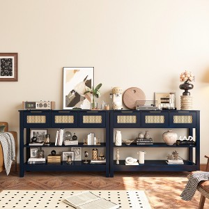 43.3 in. Rectangle Wood Console Table with 3 Top Drawers and 2 Open Shelves - 1 of 4