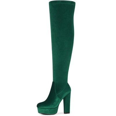 BLISSFUL STEP Platform Thigh High Boot Velvet Over the Knee Boots for Women