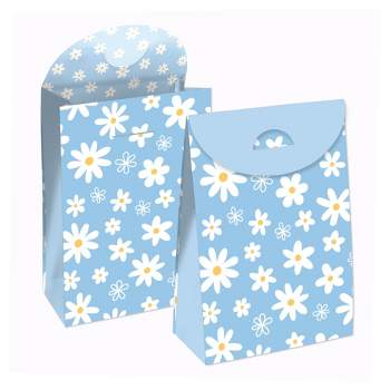 Big Dot of Happiness Blue Daisy Flowers - Floral Gift Favor Bags - Party Goodie Boxes - Set of 12
