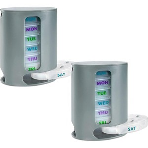 MEDca Weekly Pill Organizer, Pack of 2 Dispensers, 7 Stackable Compartments Four Times-a-Day: Morning, Noon, Evening, and Bedtime, Grey - 1 of 4
