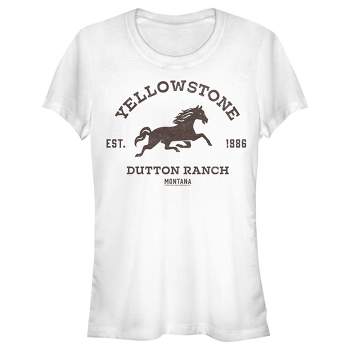 Juniors Womens Yellowstone Brown Horse Dutton Ranch Logo Est. 1886 T-Shirt