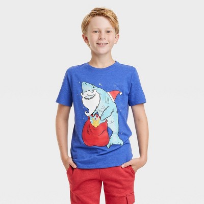Boys' 'Holiday Shark' Short Sleeve Graphic T-Shirt - Cat & Jack™ Blue