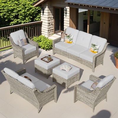 XIZZI All Weather Rattan Conversation Set, Wicker Furniture Sofa Set 3-Seat Couch with Cushion, Outside Rattan Sofa Set for Garden Backyard