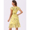 Allegra K Women's Flutter Sleeve Belted Square Neck Floral Chiffon Ruffle Dress - 3 of 4