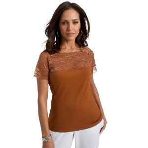 Jessica London Women's Plus Size Stretch Lace Neckline Top - 1 of 4