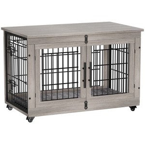 Gikpal Wooden Dog Crate Furniture, Stylish Dogs Kennel for Small to Extra Large, Double Door & A Cushion & 360°Wheel, Metal, Chew-Proof, Dog Cage - 1 of 4