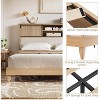 Rattan King Bed Frame with Headboard, Charging Station & Storage Shelves, Boho King Bed Frame with Shelf Headboard Sliding Door - 4 of 4