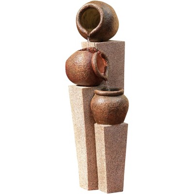 John Timberland Rustic Outdoor Floor Water Fountain 35 1/2" High Three Cascading Urn Pillar for Yard Garden Patio Deck Home
