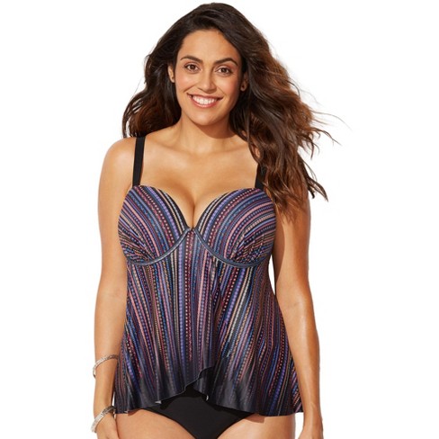 For Plus Size Flyaway Underwire Tankini Top :