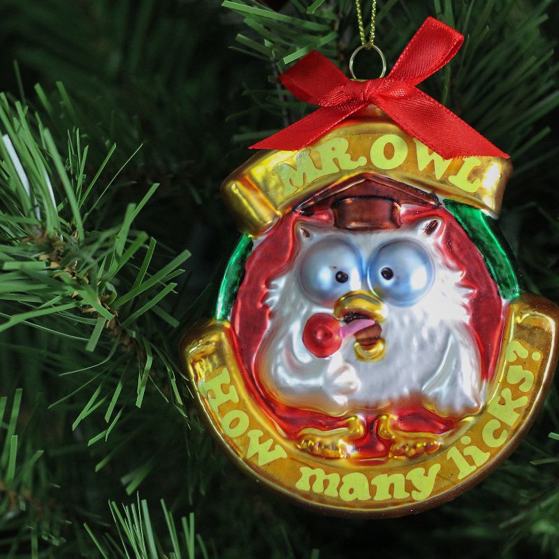 NORTHLIGHT 3.5" Candy Lane Tootsie Roll Pop Original "Mr. Owl" Glass Christmas Ornament - White/Red, 4 of 5
