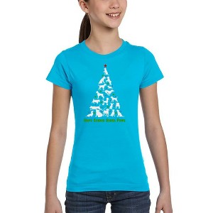 LA Pop Art Here Comes Santa Paws - Girl's Word Art T-Shirt - 1 of 4
