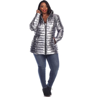 Women's Plus Size Metallic Puffer Coat 