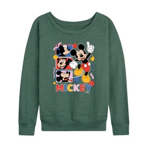 Women's - Disney - Mickey Tribute Panels Lightweight French Terry Wide Neck Long Sleeve Shirt - 1 of 4
