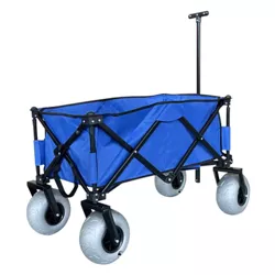 Juggernaut Carts Plastic Collapsible Folding Outdoor Waterproof Beach Utility Wagon with Cover Bag for Compact Storage, Blue