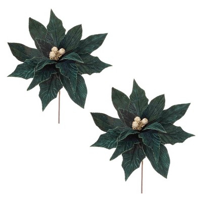 Forest Green Poinsettia Stem (Set of 2)